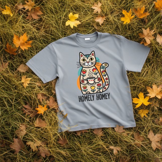 Camiseta Diseño hogareño de gatos felices (Homely homey happy cat t-shirt design in grey colour version)
