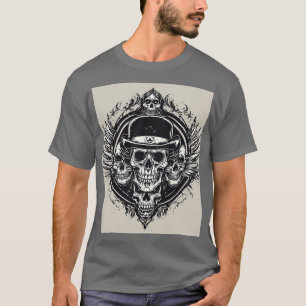 Camiseta Diseño Intrincado de Cráneo con Alas y Símbolos