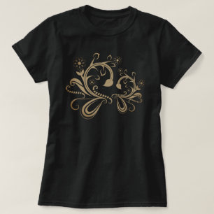 Camiseta Diseño Intrincado de Floral y Remolino Ornado
