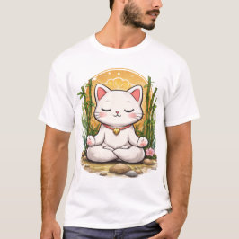 Camiseta Diseño Kawaii de Gato de Yoga Zen Calmado Meditaci
