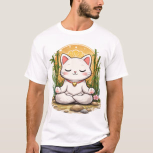 Camiseta Diseño Kawaii de Gato de Yoga Zen Calmado Meditaci