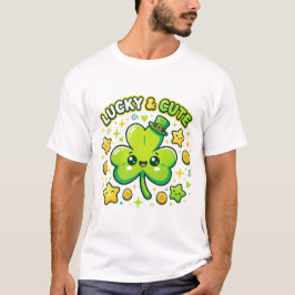 Camiseta Diseño Kawaii de Trébol Afortunado y Lindo