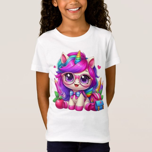 Camiseta Diseño lindo con unicornio escolar listo (Anverso)