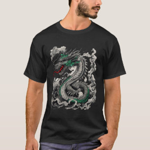 Camiseta Diseño mitológico de tatuajes de dragón con negro