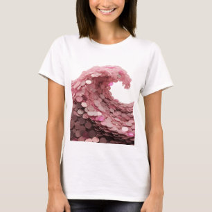 Camiseta Diseño moderno OLA DE MONEDA ROSADA plateada en ne