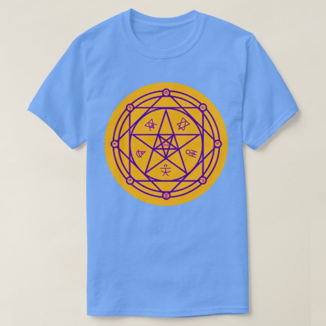 Camiseta Diseño morado y amarillo de símbolos de alquimia g (Diseño del anverso)