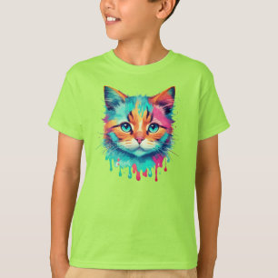 Camiseta Diseño multicolor de la cara de un gato