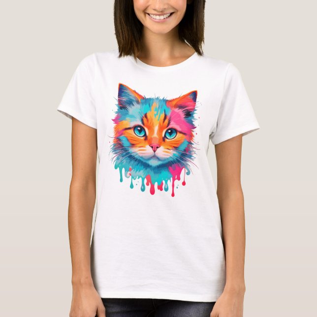 Camiseta Diseño multicolor de la cara de un gato (Anverso)