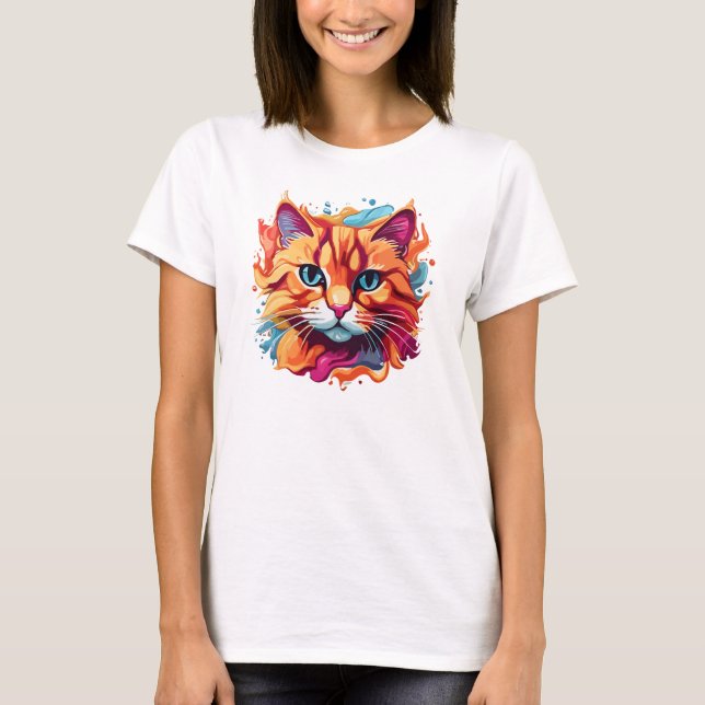 Camiseta Diseño multicolor de la cara de un gato (Anverso)