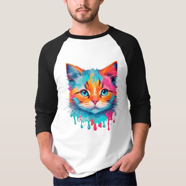Camiseta Diseño multicolor de la cara de un gato lindo-8905 (Anverso)
