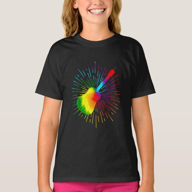 Camiseta Diseño musical de la guitarra de tinte colorido (Anverso)
