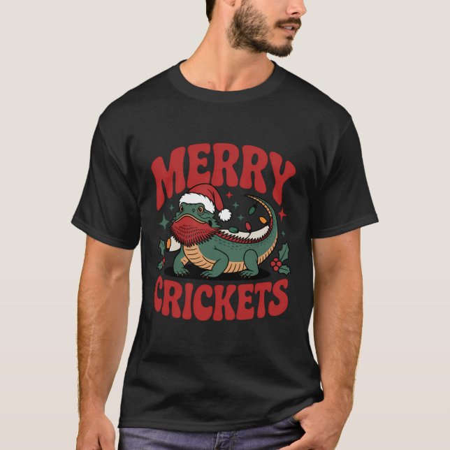 Camiseta Diseño Navideño de Reptiles Grillos Alegres (Anverso)