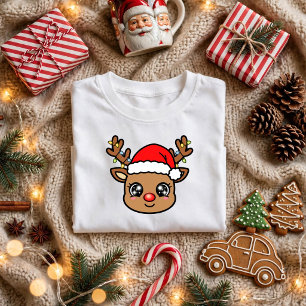 Camiseta Diseño Navideño Kawaii Reno para Niños - Cute
