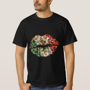 Camiseta Diseño negrita de los labios de la bandera mexican