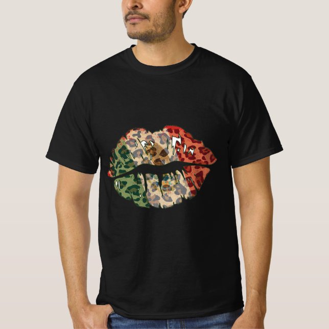 Camiseta Diseño negrita de los labios de la bandera mexican (Anverso)