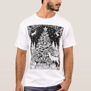 Camiseta Diseño negro de silueta de árbol de Navidad festiv