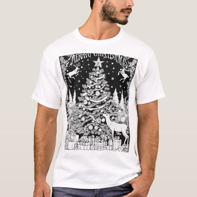 Camiseta Diseño negro de silueta de árbol de Navidad festiv (Anverso)