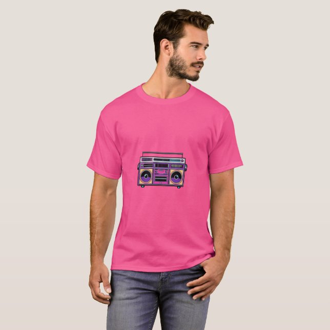 Camiseta Diseño Neon Boombox Retro 80 | Pop Art Music Love (Anverso completo)