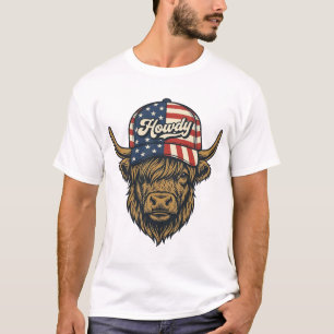 Camiseta Diseño Occidental Vintage Patriótico de Vaca de Hi