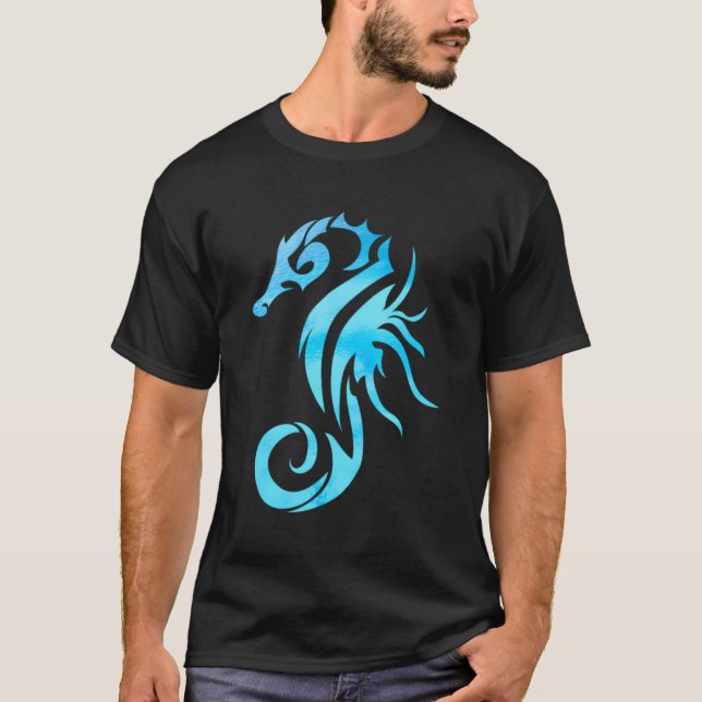 Camiseta Diseño oceánico de caballitos de mar turquesa (Anverso)