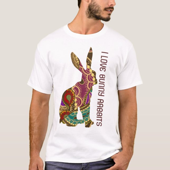 Camiseta Diseño ordenado - Me encantan los conejos de conej (Anverso)