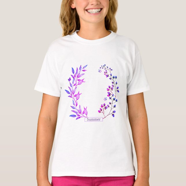 Camiseta Diseño original de flores y ramas púrpuras (Anverso)