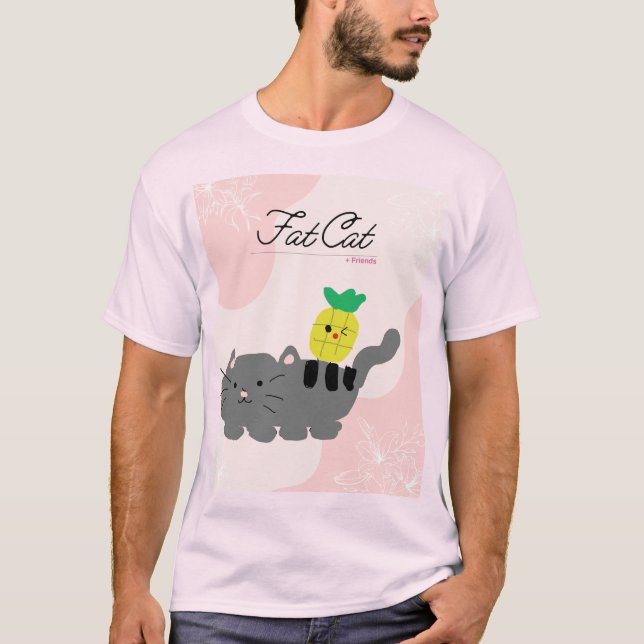 Camiseta diseño original del gato graso de los hombres (Anverso)