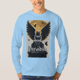 Camiseta Diseño Oscuro de Cielo Gótico con Halo y Alas