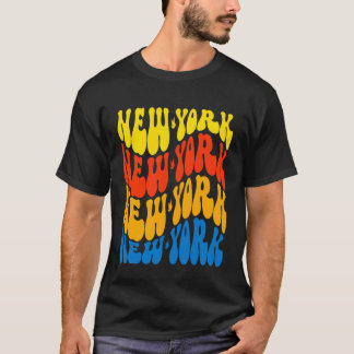 Camiseta Diseño Patriótico de Texto Ondulado de Nueva York