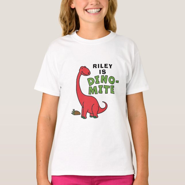 Camiseta Diseño personalizado de Cute Dinosaur Dino-Mite (Anverso)