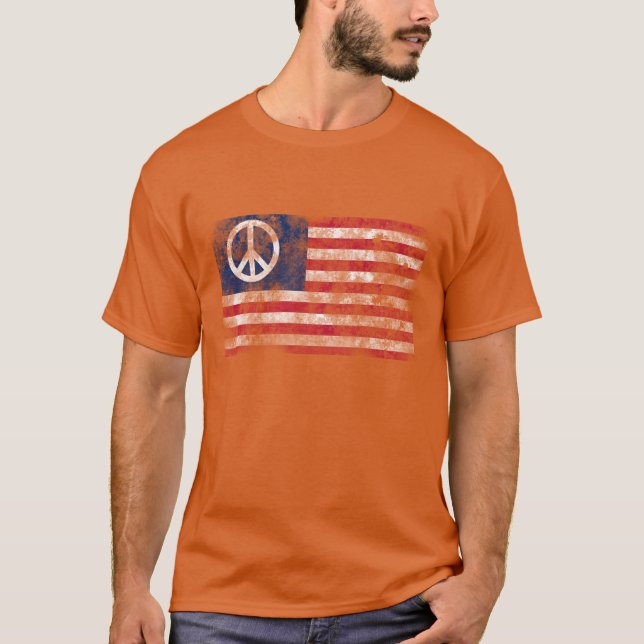 Camiseta Diseño perturbado de símbolo de bandera y paz esta (Anverso)