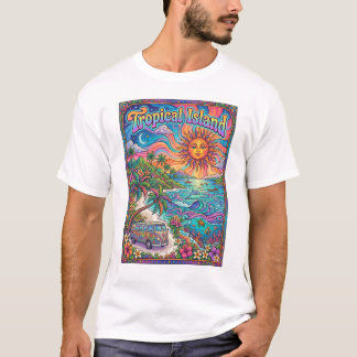 Camiseta diseño psicodélico de estilo hippie de isla tropic