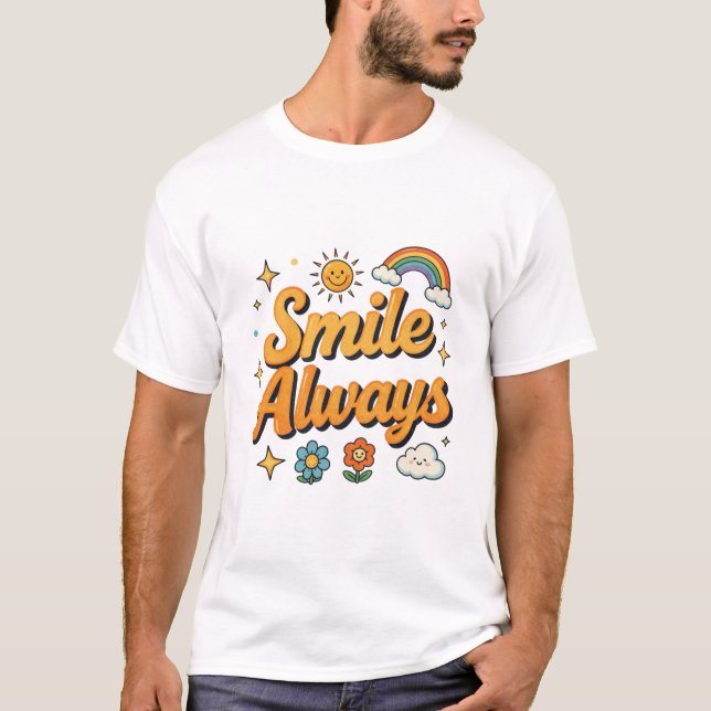 Camiseta Diseño Retro Arcoíris Sonrisa Siempre (Anverso)