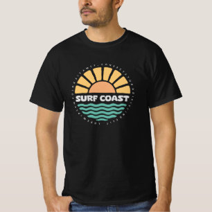Camiseta Diseño Retro Costa de Surf Atardecer Vintage
