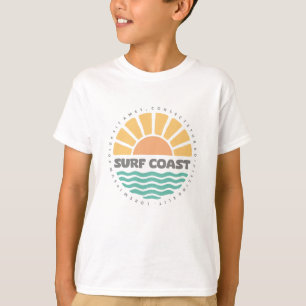 Camiseta Diseño Retro Costa de Surf Atardecer Vintage