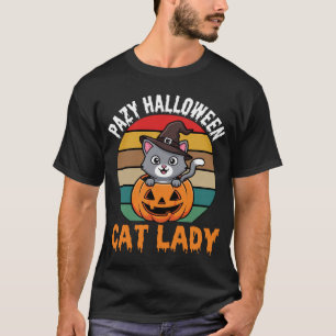 Camiseta Diseño Retro de Bruja Señora Gato de Halloween Cal