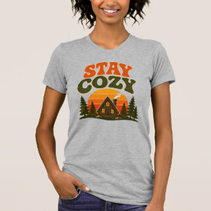 Camiseta Diseño Retro de Cabaña Acogedora Puesta de Sol Vin