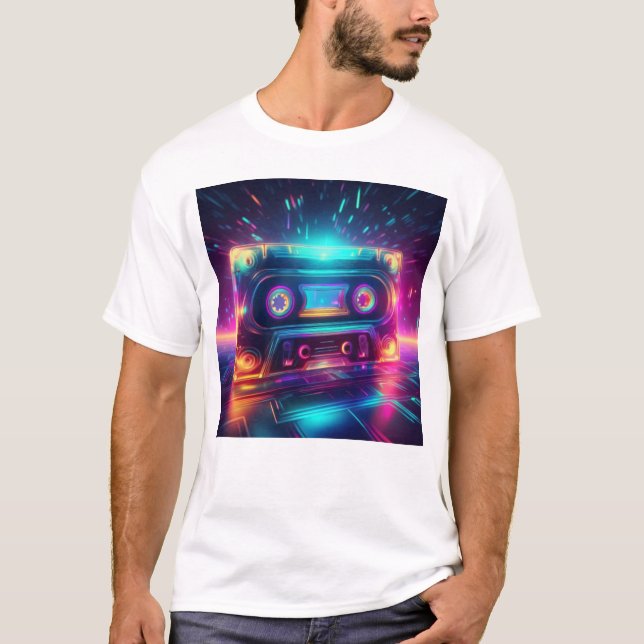 Camiseta Diseño retro de cinta Neon Cassette (Anverso)