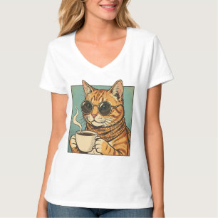 Camiseta Diseño Retro de Cool Cat Coffee para Amantes de lo