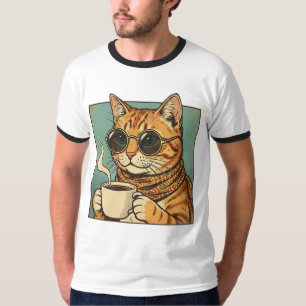 Camiseta Diseño Retro de Cool Cat Coffee para Amantes de lo