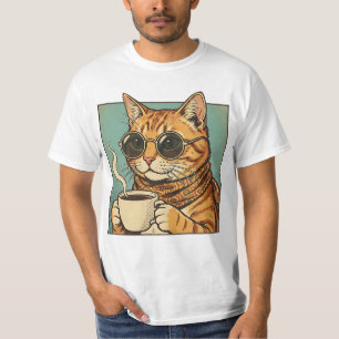 Camiseta Diseño Retro de Cool Cat Coffee para Amantes de lo
