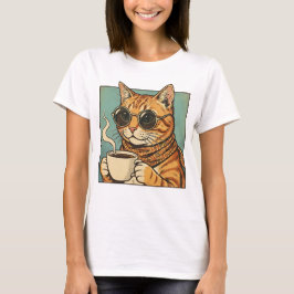 Camiseta Diseño Retro de Cool Cat Coffee para Amantes de lo