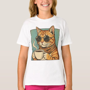 Camiseta Diseño Retro de Cool Cat Coffee para Amantes de lo