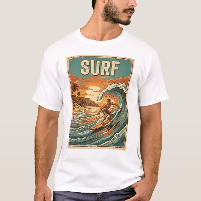 Camiseta diseño retro de estilo de surf (Anverso)