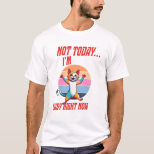 Camiseta Diseño Retro de Gato Jugando Ocupado Hoy
