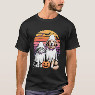 Camiseta Diseño Retro de Gato Perro Fantasma Divertido para