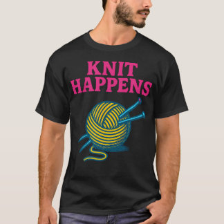 Camiseta Diseño Retro de Hilo Knit Happens Arte Divertido d