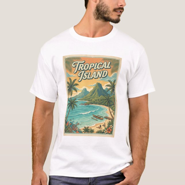 Camiseta diseño retro de isla tropical (Anverso)