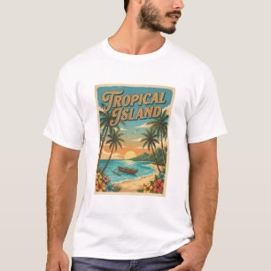 Camiseta diseño retro de isla tropical