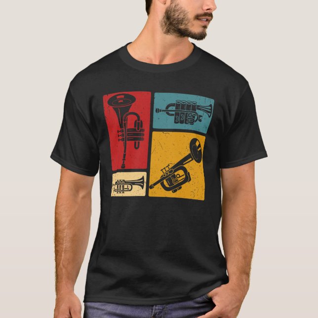 Camiseta Diseño retro de jugador de trompeta de banda de ma (Anverso)